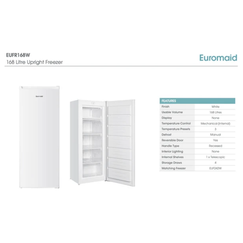 🥶Euromaid 168L Upright Freezer EUFR168W BRAND NEW 2 Years Warranty RRP: $999 - Picture 3 of 5