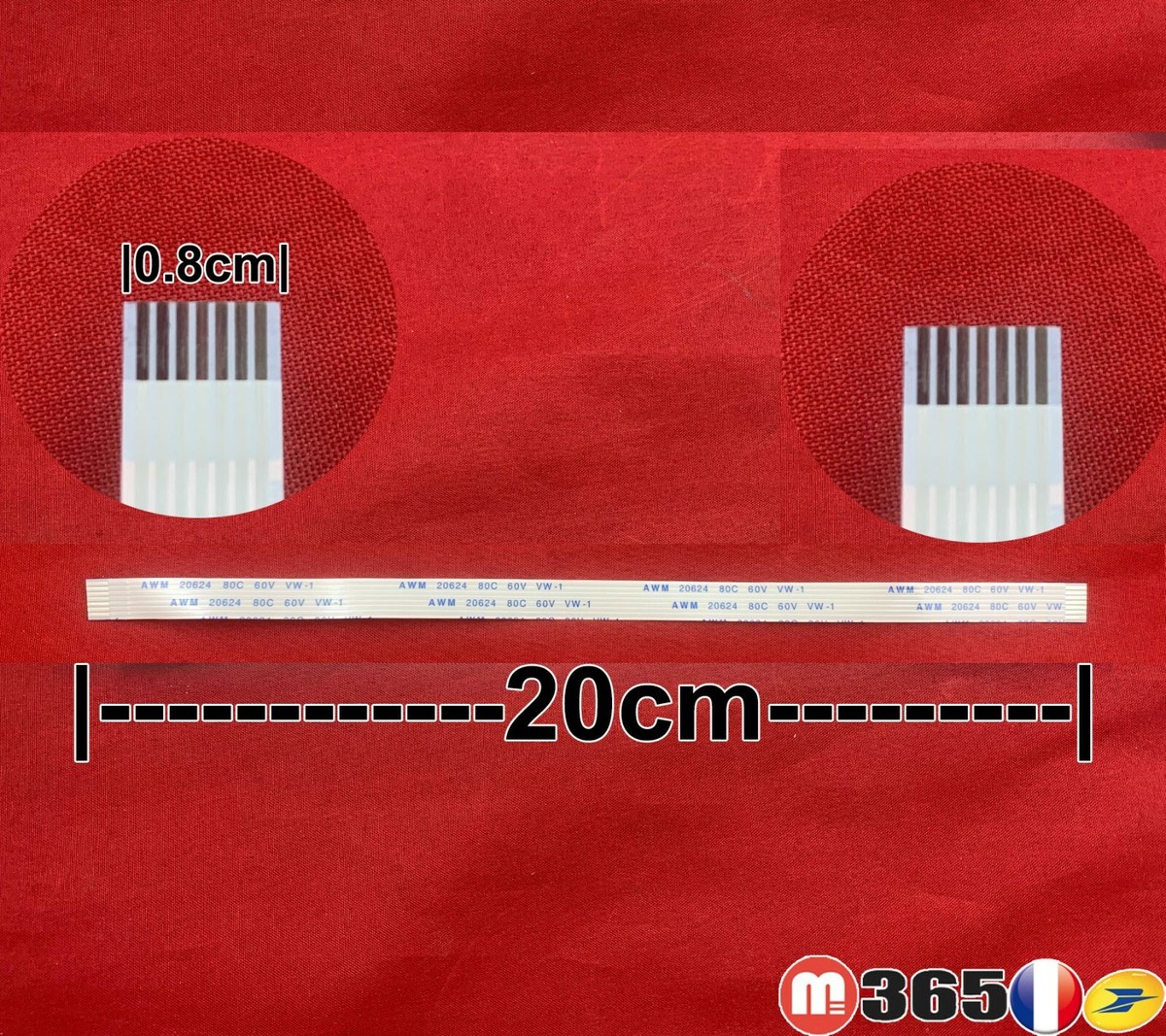 Câble Nappe Universel 7 Pins - Longueur 20cm, Largeur 0.8cm, Connecteurs Même Face, Blanc, Neuf