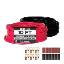 Iron Forge Cable 6 Gauge Wire 2 Pack Red & Black- 6 AWG - 10 Foot, Red, Black 