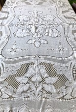 Antik Filetspitze Bettüberwurf Tischdecke 190x168 Weiß Baumwolle Erscheinung!