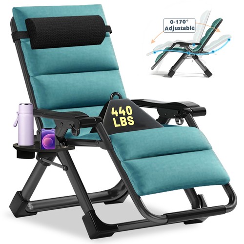 MOPHOTO Zero Gravity Chair Recliner Lounge Chair W/Cup Holder+Headrest+Mat - Picture 14 of 63