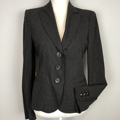 Moschino wool blend Striped Blazer Jacket Women Black Long Sleeve 