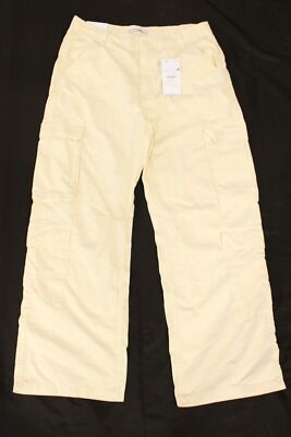 Bershka Women's Straight Multicargo Workwear Pants JL3 Beige Size US:12 NWT