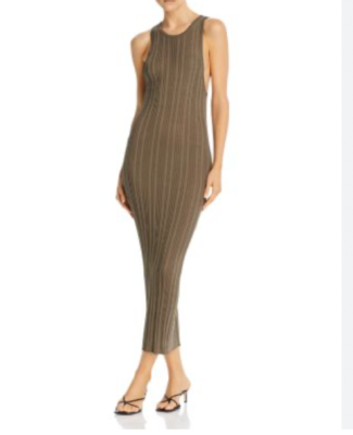 Remain Womens Ribbed Stretch Maxi Sheath Dress Green S