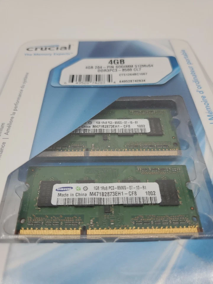 2 Samsung 1GB 1Rx8 PC3-8500S-07-10-B1 Laptop RAM Memory M471B2873EH1-CF8..40 - Image 2 of 4