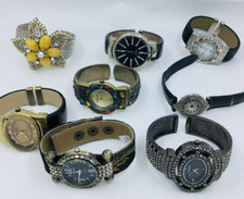 Vintage Assorted 5 Rhinestone Bangle Watches 1 Rhinestone Flower Cuff Bracelet