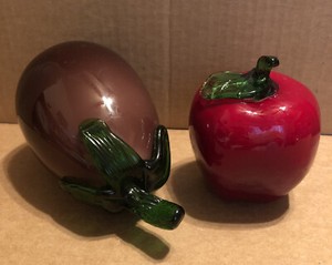 Vintage Murano Style Glass Eggplant and Apple. Preowned