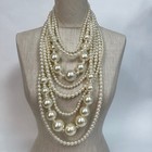 Pearls Fashion Necklace Layers Beaded Faux Ivory Off-White