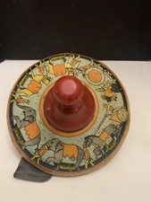 Vintage Tin Lithograph Spinning Top Circus Elephants Clowns Bear Camel