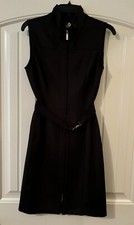 Tommy Hilfiger Little Black Dress Full Front Zip Sleeveless Belted Sheath Dress