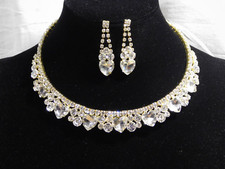 Gold Rhinestone Crystal Heart Shape Bridal Choker Necklace and Earring Set 15172