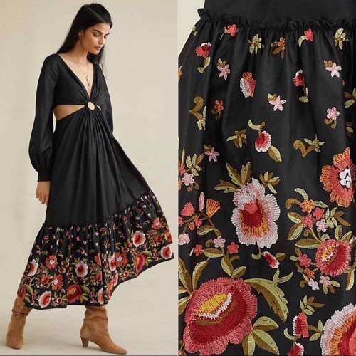 Anthropologie Cut-Out Maxi Dress Tiered 