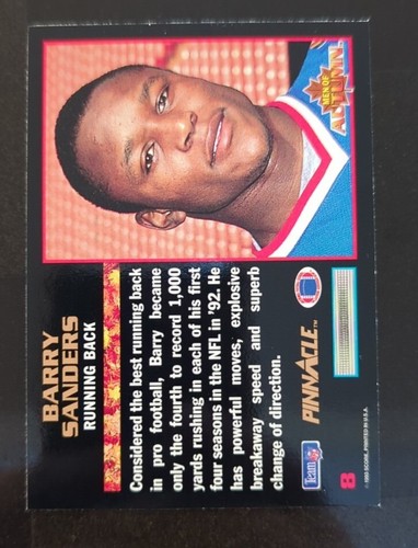π1993 Score Pinnacle Football Barry Sanders 8 Men of Autumn RB Detroit Lions - Picture 2 of 2