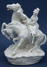 FABRIS Gruppo L'INCONTRO porcellana Cavalli galoppo Dama Damerino 1900 XX