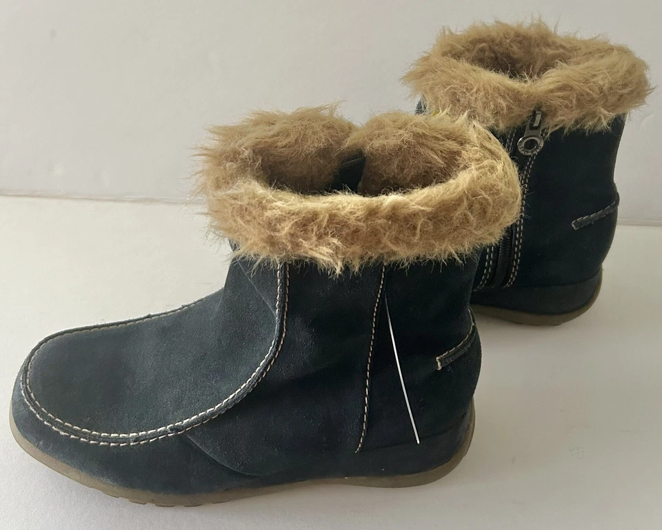 Sporto Womens Navy Blue Suede Fur Lined Insulated Zip Up Ankle Boots - Image 3 of 4