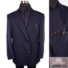 Stafford Executive Hartmax Worsted Wool 2 Gold Button Blazer Sz 46r Blue EUC