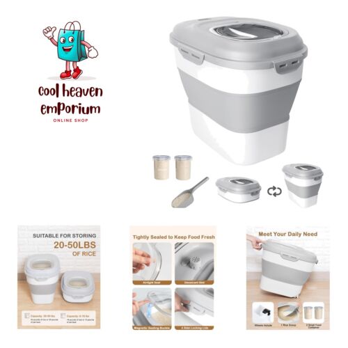 20-50 Lbs Food Storage Containers,Collapsible Rice Container with Wheel Airti...