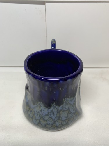 Vintage Art Pottery Doug Wylie Blue Embossed Dolphin Whale Tail Mug - Picture 2 of 11