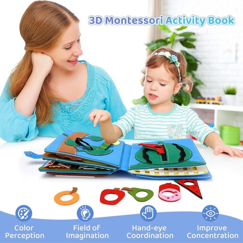 Quiet Book Ruhig Buch Filz Weiche Tuch Buch 3D Bücher Stoff Montessori Spielzeug - Bild 14 von 16