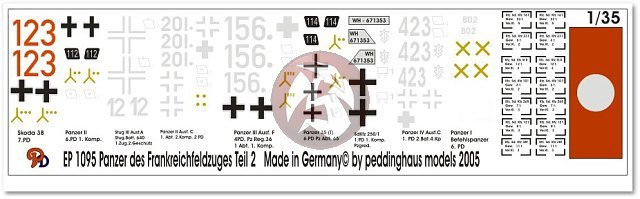 Décalcomanies Peddinghaus-Decals 1/35 - Référence 1095 - Réservoir Français - Pièce Neuve Sous Blister