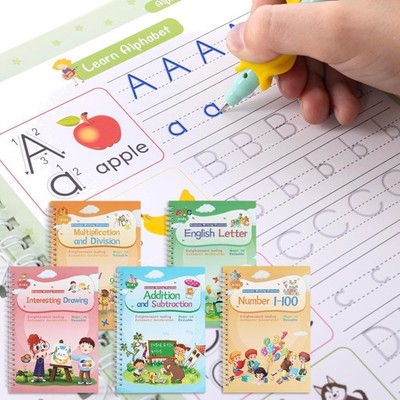 Reusable Handwriting Workbook for Kids with Grooved Templates and Magic Pen