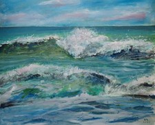 Ozean Farbszene - Porthtowan, Original Acrylgemälde auf Leinwand 555 x 456 mm