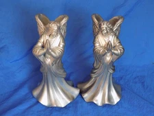Home for the Holidays Pewter Angel Candlesticks 6.75" Christmas Candle Holders