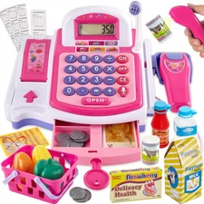 Cash Register Toy with Scanner, Receipt Printer, Microphone, Shopping Play Fo...