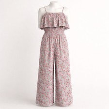 Mini Boden Girls Floral Jumpsuit Romper 6  7Y Smocked Ruffle Overlay Wide Leg