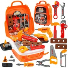 Kids 22Pc Tool Set Construction Pretend Play Toy Backpack Drill Orange Toddler