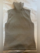 Ronny Kobo Metallic Gold Knit Sleeveless Turt...