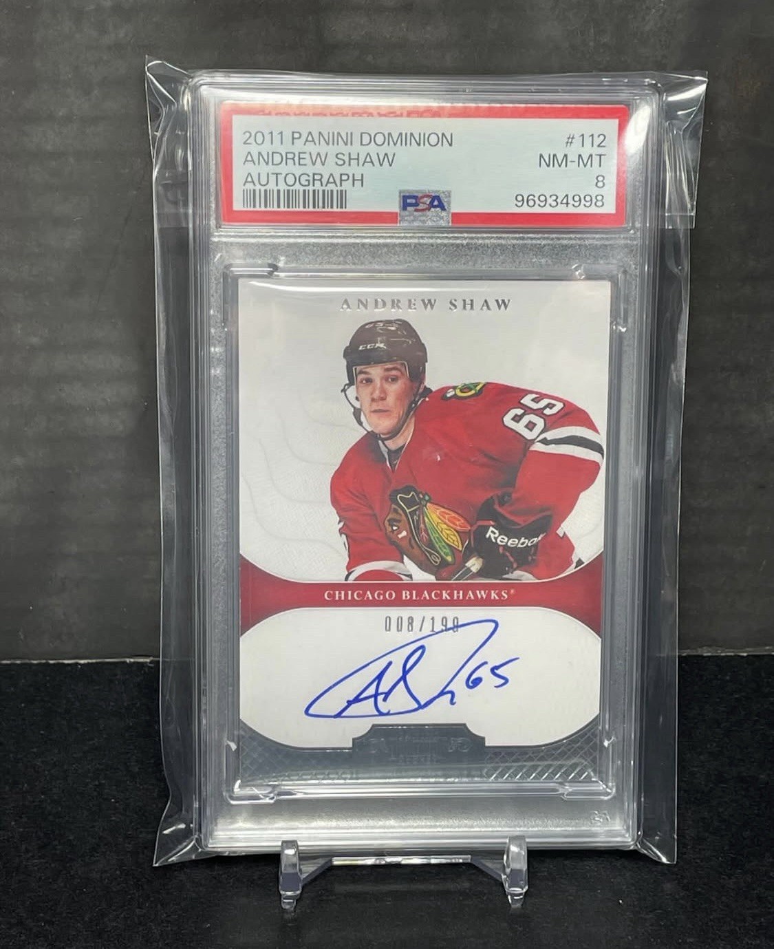 2011-12 Panini Dominion - Autographed Rookies Andrew Shaw # 008/199 PSA 8