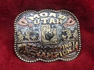 CHAMPION TROPHY RODEO BUCKLE UTAH TEAM ROPING 2014 PRO RODEO MOAB 792