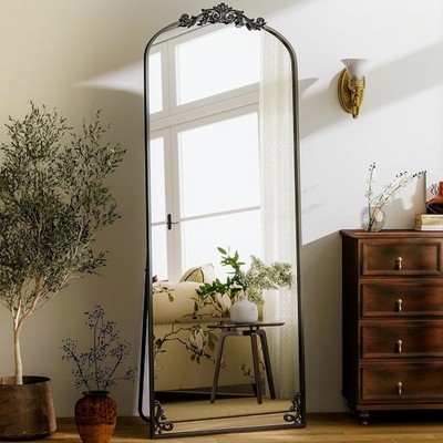 Vintage Full Length Mirror 24 x 65 Inch Carved Arched Floor Mirror Full Body