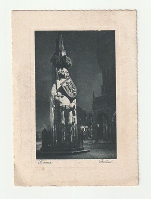 Hanseatic city of Bremen-Roland monument at night-around 1910