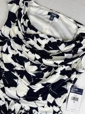 Chaps New Women's M Navy White Floral Ruched Cowl Neck Sheath Dress