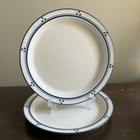 (2) DANSK BISTRO ICONIC VINTAGE 3 DOTS BLUE TRIM LUNCH SALAD PLATE JAPAN 8 3/4"