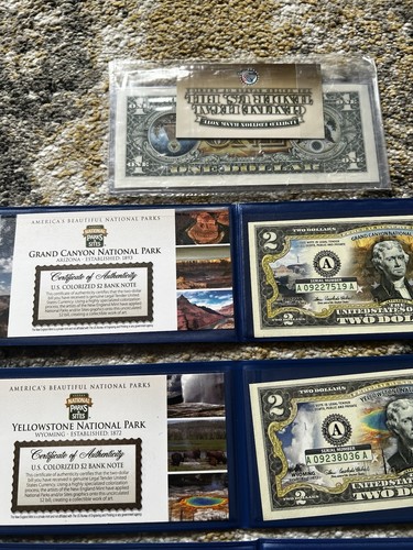 6 Two Dollars ($2) Unc. Colorized Notes In Binders And 1 One Dollar Note - Picture 4 of 9