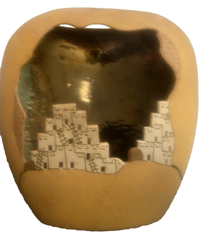 REPAIRED Vintage Mimi of Ruidoso New Mexico Pueblo Silhouette Cutout Vase - 90's - Picture 10 of 12
