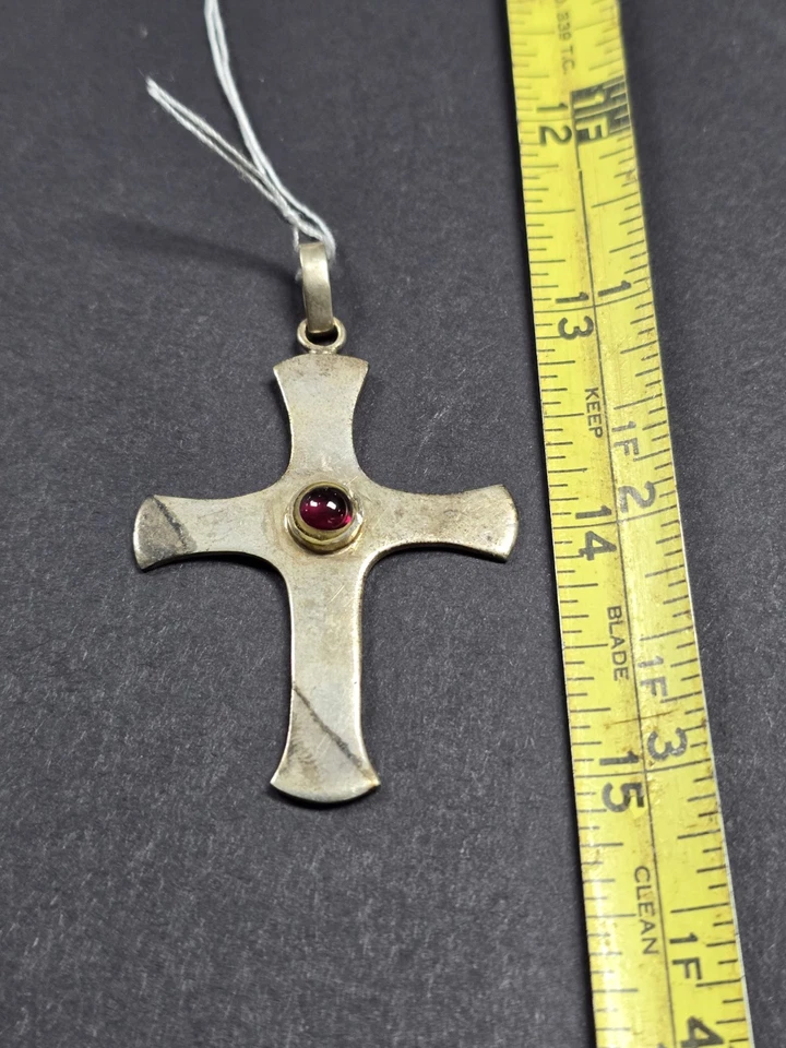 Colgante CRUZ de Plata de Ley 925 de Colección con Piedra AMATISTA Firmado Foto 2 de 4