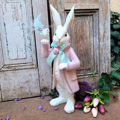 Resin Bunny Rabbit with Pink Velvet Coat