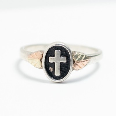 C.C.O Sterling and 12k Gold Leaves Cross Ring Two Toned Size 9.25