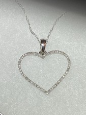Diamond 10K White Gold Large Heart Pendant Necklace