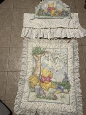 Vintage Winnie the Pooh baby quilt and crib bedding set.