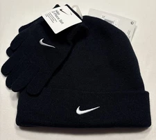 Nike YOUTH Cuff Beanie Hat & Gloves 2 Piece Set - Black FREE SHIP $24