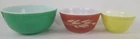 Pyrex Vintage Mixing Bowls Set Of 3 Green Red Yellow Wheat Pattern Retro