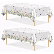 Spring Floral Party Tablecloth, 2 Pack Wildflower 54 x 108 Inch Tablecloth fo...