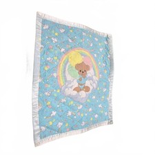 Precious Moments Baby Blanket Quilt Comforter Teddy Bear Balloon Rainbow Moon