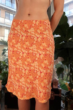 Vintage Y2K 2000's Gap Orange Floral Skirt Size 10 Summer Tropical Boho Festival