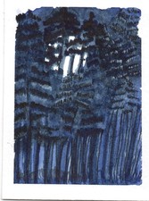 ACEO Original Art Handmade ATC Moonlit Landscape Card #49 3/5 by Tehillah